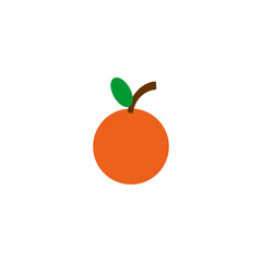 Simple graphic illustration of an orange fruit with a green leaf and brown stem on a white background.