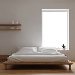 Minimalist Bedroom Interior with Natural Light and Wooden Accents Calm Tranquil Design Aesthetic Clean Lines and Serene Atmosphere Contemporary Living