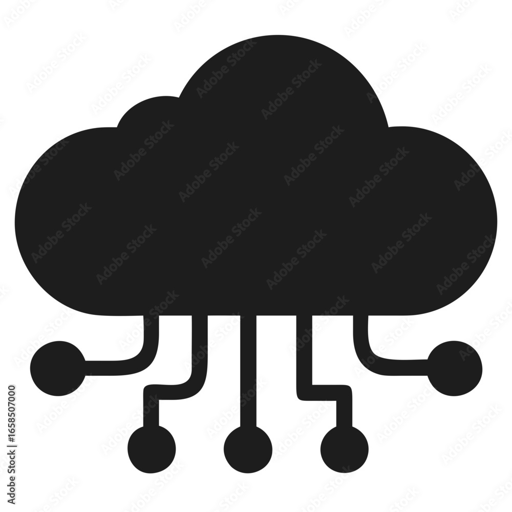 Aufkleber dark gray cloud computing icon with circuit board connections and nodes on a black background techno