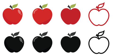 Red Apple Logo Set – Minimalist Fresh Fruit Vector Illustration for Healthy Design