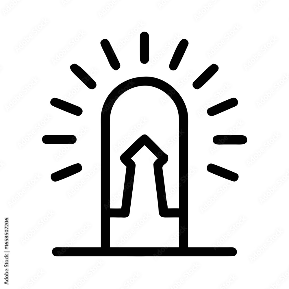 Aufkleber outline icon of a fluted column with light rays on black background pillar structure