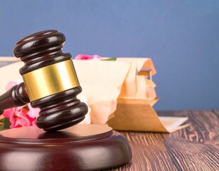 Judge's gavel on a wooden table
