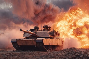 Abrams main battle tank in action on battlefield