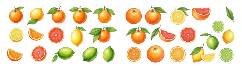 Colorful assortment of fresh citrus fruits arranged on a dark background.