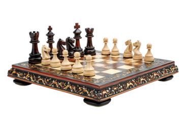 Classic wooden chess set isolated on transparent background