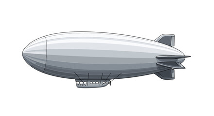 Illustration of a gray blimp with tail fins and a passenger gondola against a white background design view on transparent background