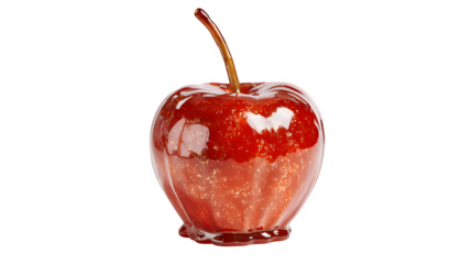 Shiny red candy apple with sparkling glitter and a glossy caramel coating, perfect for treats  isolated on white background