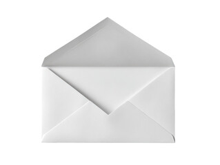 Blank white envelope, open, angled view