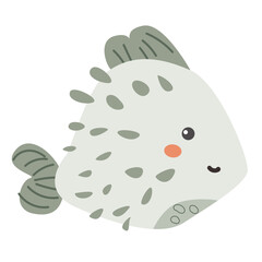 Cute cartoon porcupine puffer fish with grey spikes and smiling face.