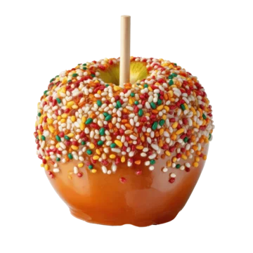 Isolated Halloween caramel apple dessert on transparent background