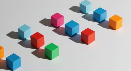 Colorful geometric shapes arranged on a minimalist background