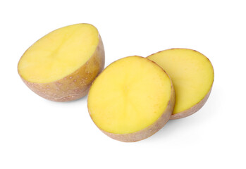 Cut fresh ripe potato isolated on white