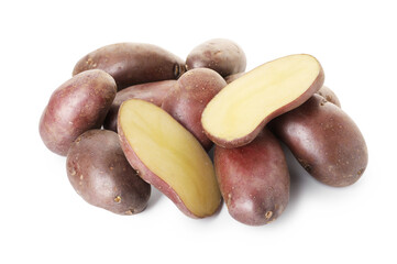 Whole and cut fresh potatoes isolated on white