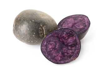 Fresh ripe purple potatoes isolated on white