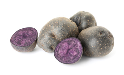Fresh ripe purple potatoes isolated on white