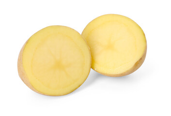 Cut fresh ripe potato isolated on white