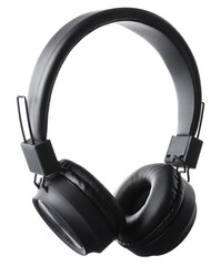 Pair of stylish black headphones isolated on white