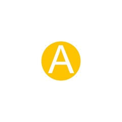 Letter A in yellow circle on white background 