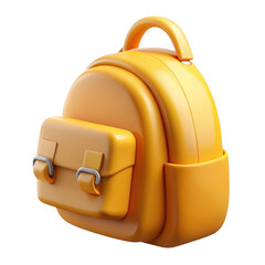 Orange backpack with a front pocket and handle school isolated on a transparent background