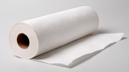 Fototapeta premium Paper towel roll, plain white texture, with a partially unfurled sheet