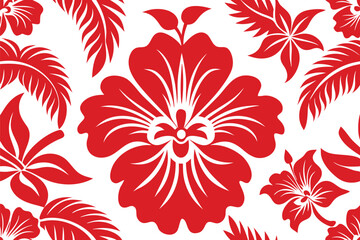 Red Hawaiian Pattern background on a transparent background