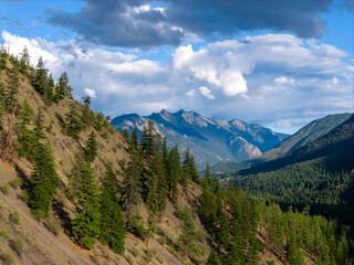 Stunning Mountain and Forest Landscape in BC, Canada Under a Cloudy Sky