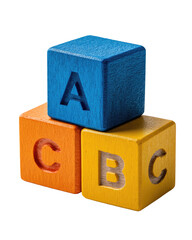 Obraz premium Three colorful wooden blocks, stacked, displaying letters A, B, and C