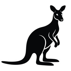 A vector silhouette of a wild Australian kangaroo with its baby, perfect for a black and white animal illustration design