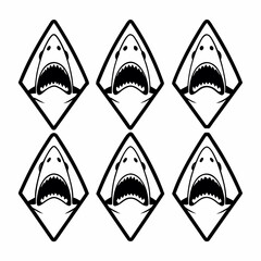 Seamless pattern of shark head with open mouth isolated on white background