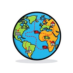 Naklejka premium Simplified map of the world with transportation routes and icons 