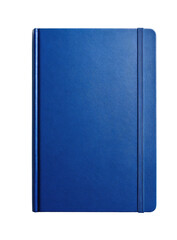 A closed, vibrant blue notebook