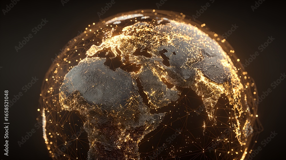 Poster globe with a network of lines and dots on it.