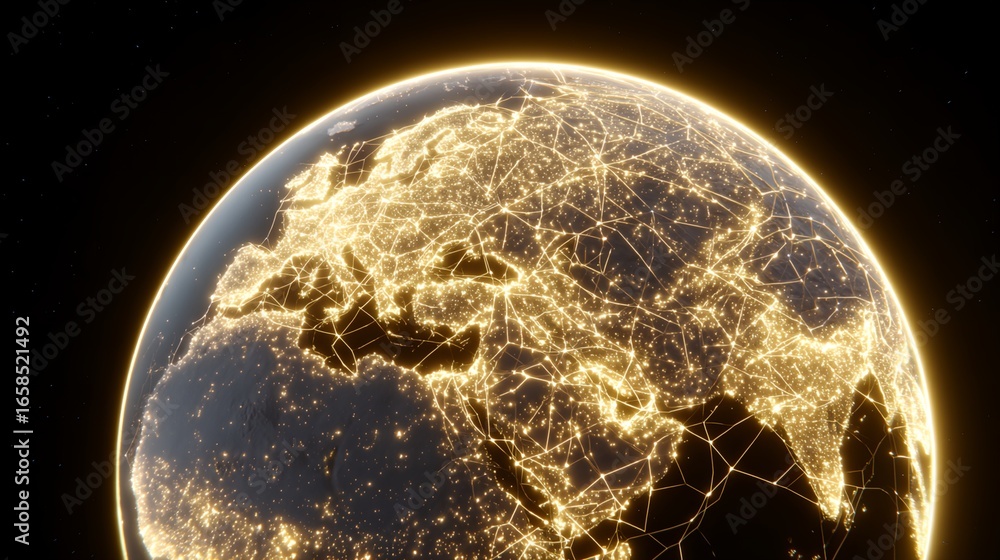 Aufkleber globe with a network of lines and dots on it.