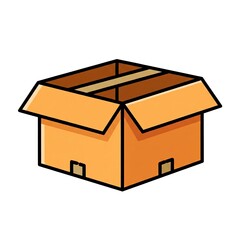 Simple cartoon illustration of an open cardboard box  