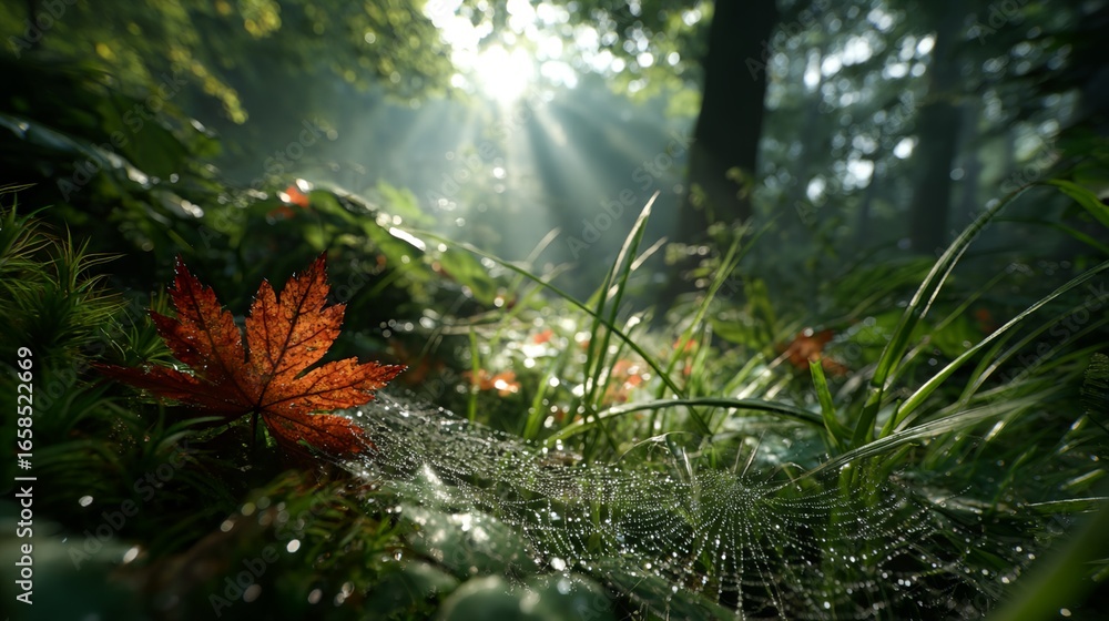 Poster leaf is on the ground in a forest.