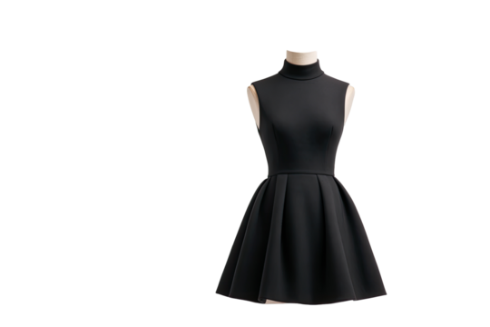 Black, fitted, mini dress on a mannequin