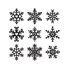 A set of luxurious snowflake silhouettes with intricate and symmetrical details.