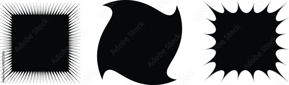 Poster abstract shapes: a minimalist composition showcasing three striking, black abstract shapes, each pos