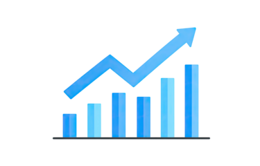 Blue upward trending bar graph icon