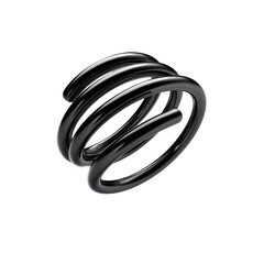 Naklejka premium Abstract 3D spiral ring, black, metallic. Intricate, layered, twisted rings form a complex, dynamic spiral. Dark background enhances the form