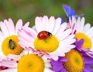 Ladybug on daisy bouquet