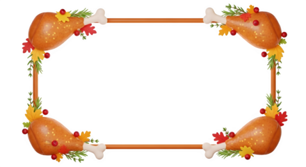 Thanksgiving-themed frame featuring roasted turkey legs, autumn leaves, and berries for a festive holiday.