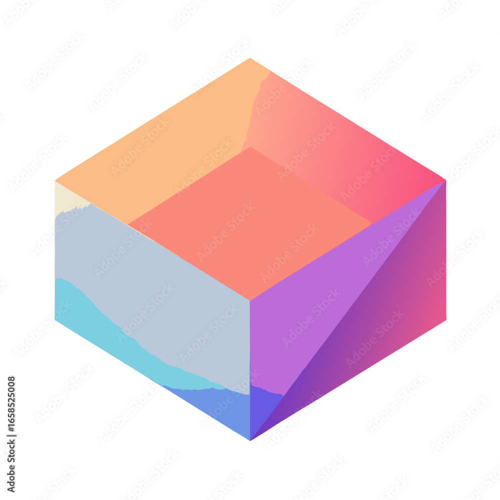 Poster abstract isometric cube with gradient color blocks