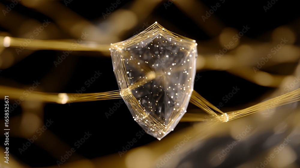 Poster small, glowing object is in the center of a web of lines.
