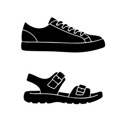 Flat Sneaker Silhouette ,Regular and Modern Sports Shoe Vector Illustration