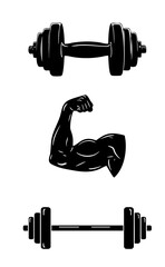 Arm flexing, Dumball, barbell silhoutte, Black and white clip art