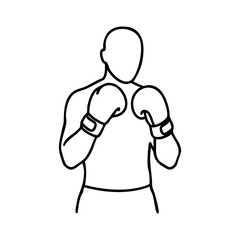 Boxer with boxing gloves, simple line art outline
