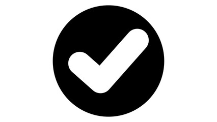 White checkmark icon with a black circle on a transparent background
