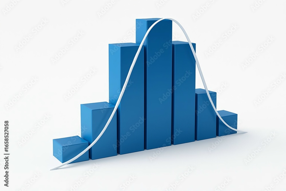 Aufkleber blue histogram bars with a white statistical curve overlaid representing data distribution