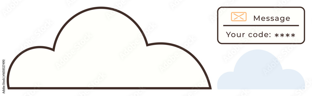 Poster large cloud outline with a digital message containing a verification code. ideal for cloud service s